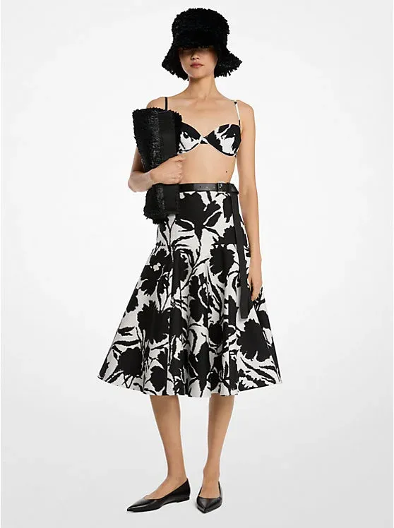 Floral Chiné Silk and Cotton Jacquard Drop Waist Dance Skirt