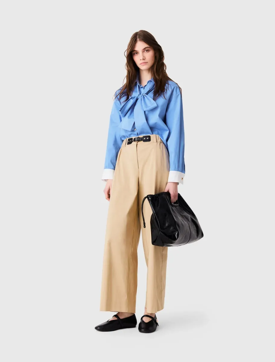 Wide-leg cotton trousers