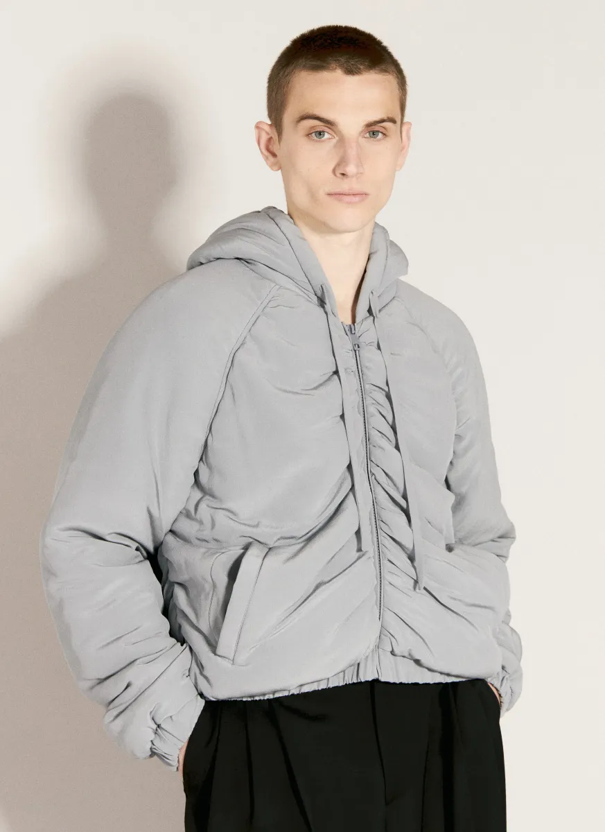 Gathered Silk Hooded Jacket