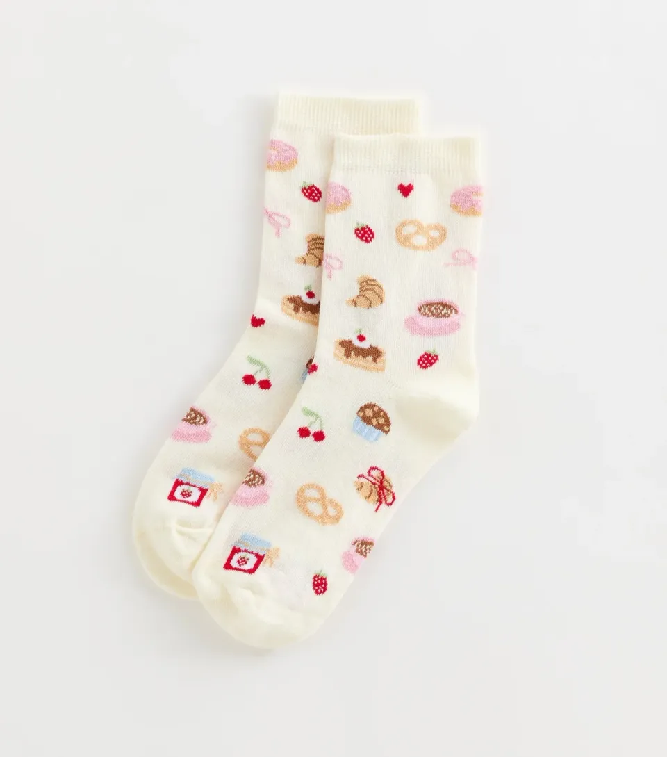Cream Cotton Rich Brunch Pattern Socks
