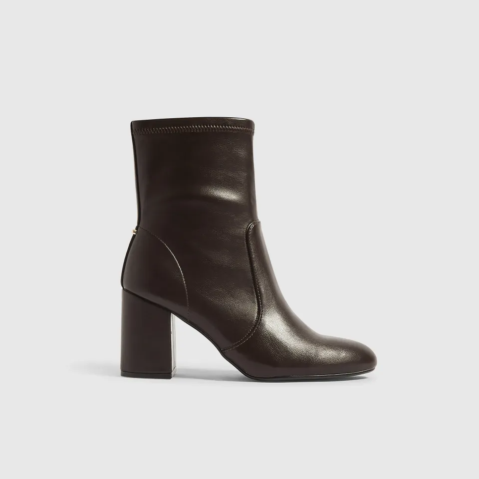 Faux Leather Square Heel Stretch Boots