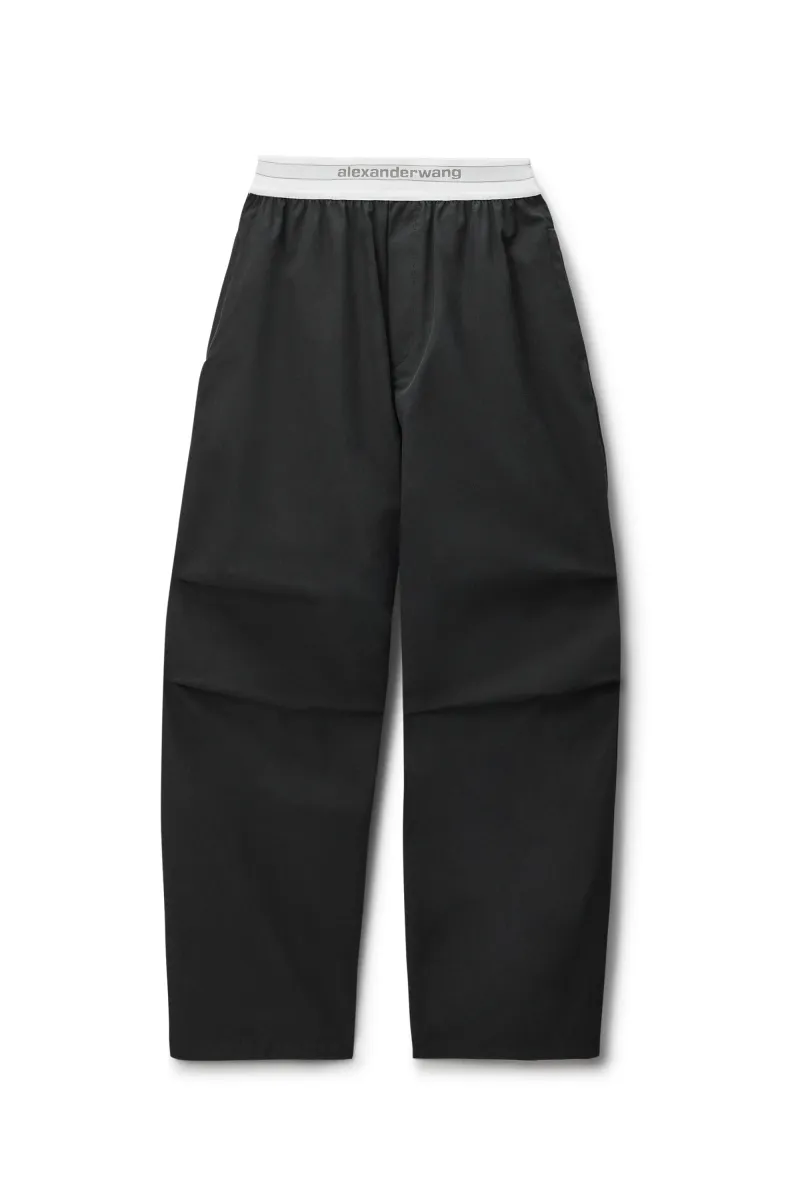 Mid-Rise Pleated Wide-Leg Pant with Logo Elastic Waist