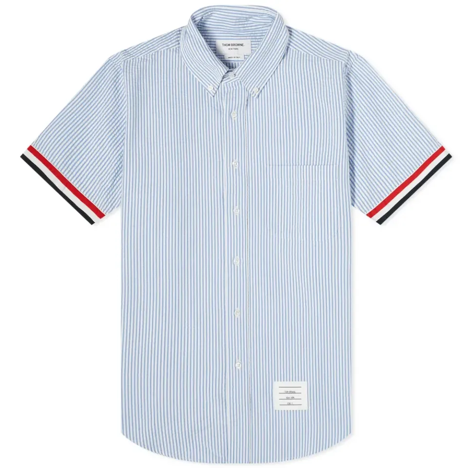Short Sleeve Grosgrain Cuff Button Down Shirt