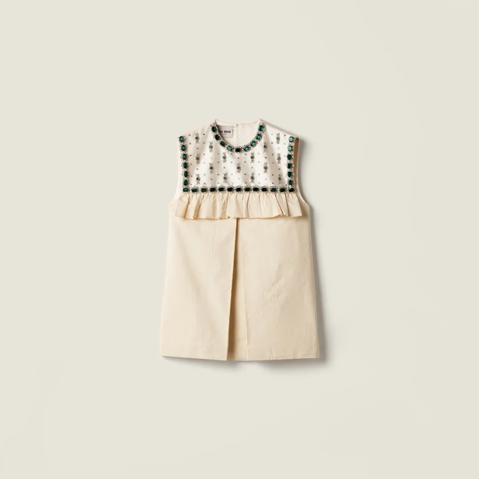 Embroidered canvas mini-dress