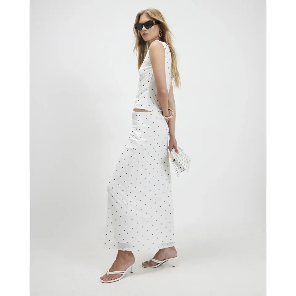 Spot Print Mesh Maxi Skirt