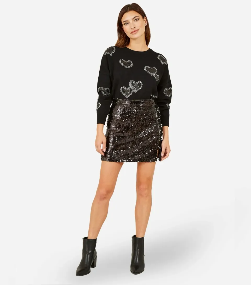 Women's Black Sequin Mini Skirt