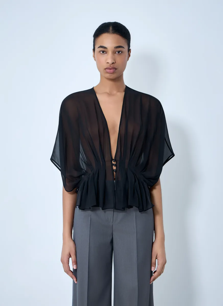 Sheer Button-Front Blouse