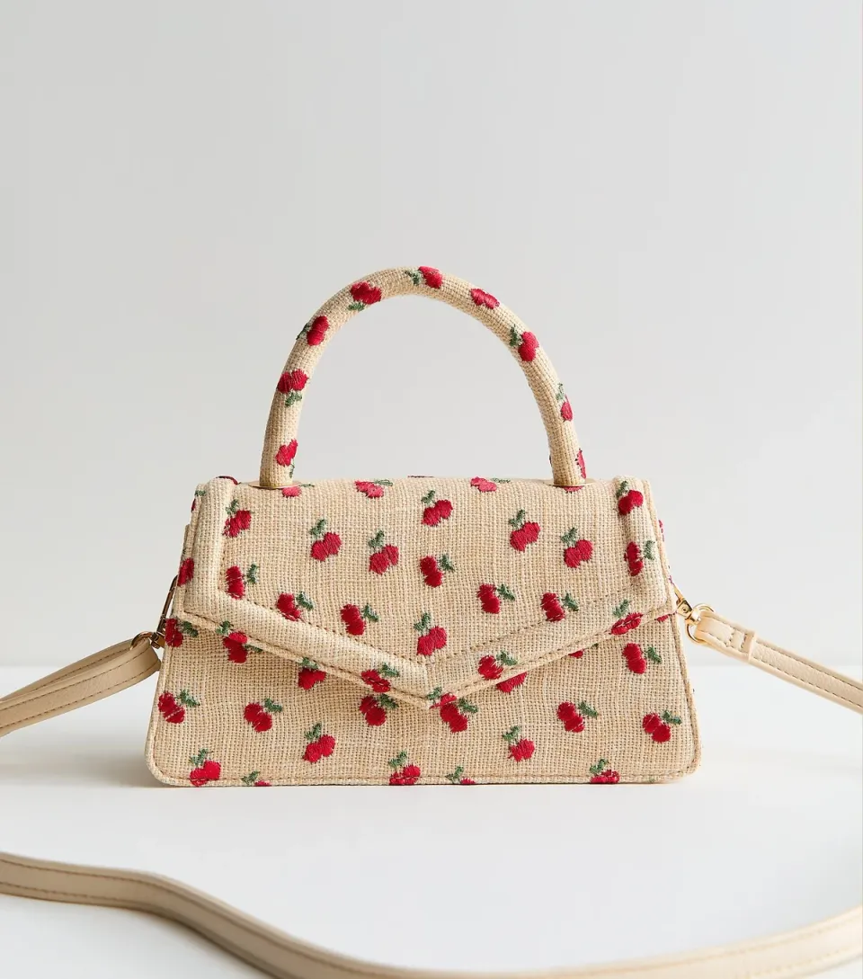 Stone Cherry Embroidered Top Handle Bag