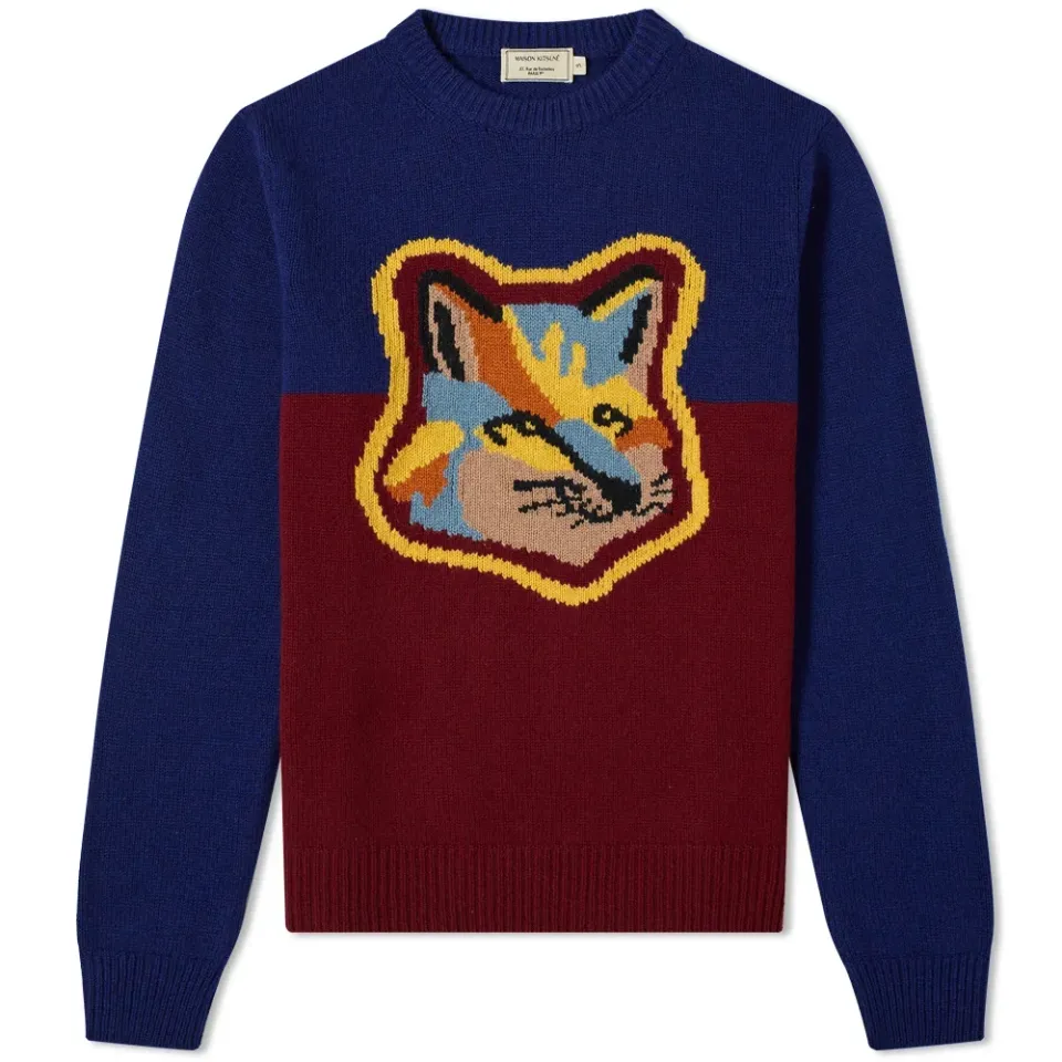 Maison Kitsuné Colorblock Fox Head Knit
