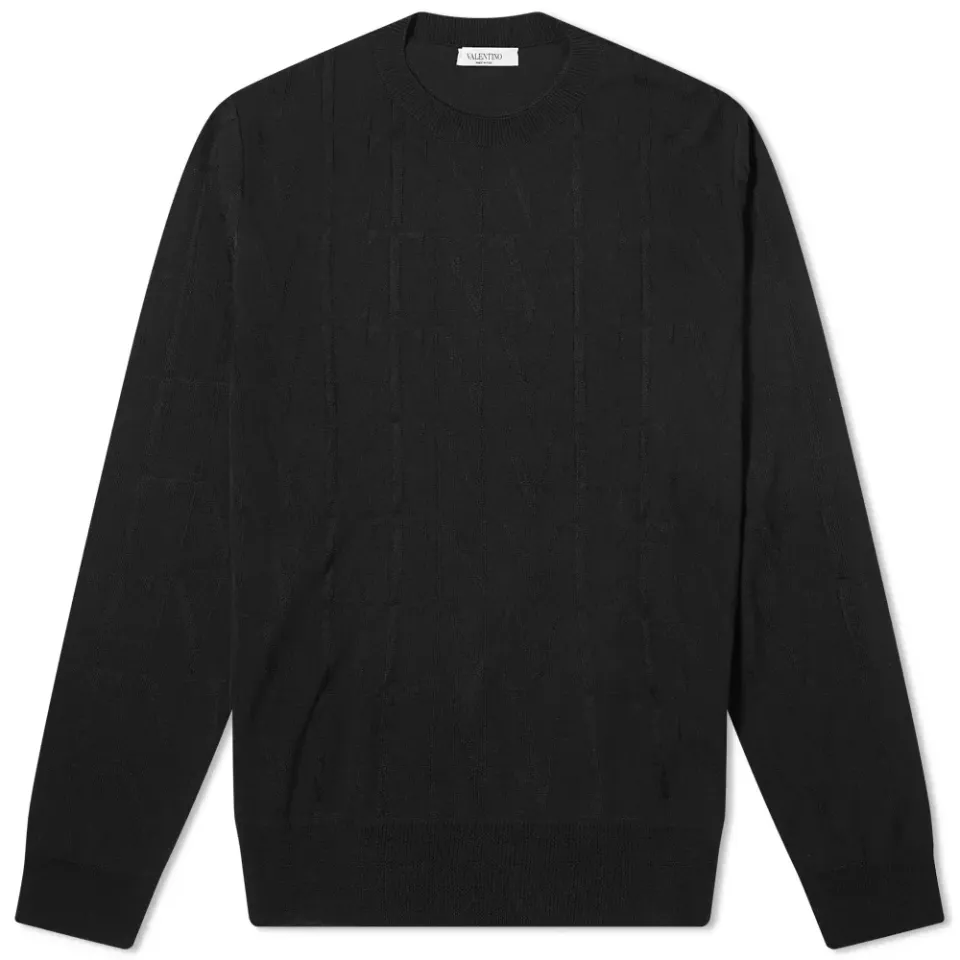 VLTN All Over Tonal Embroidery Crew Knit