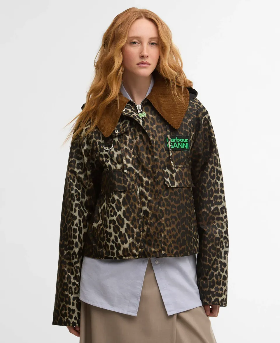 x GANNI Leopard Print Waxed Anorak