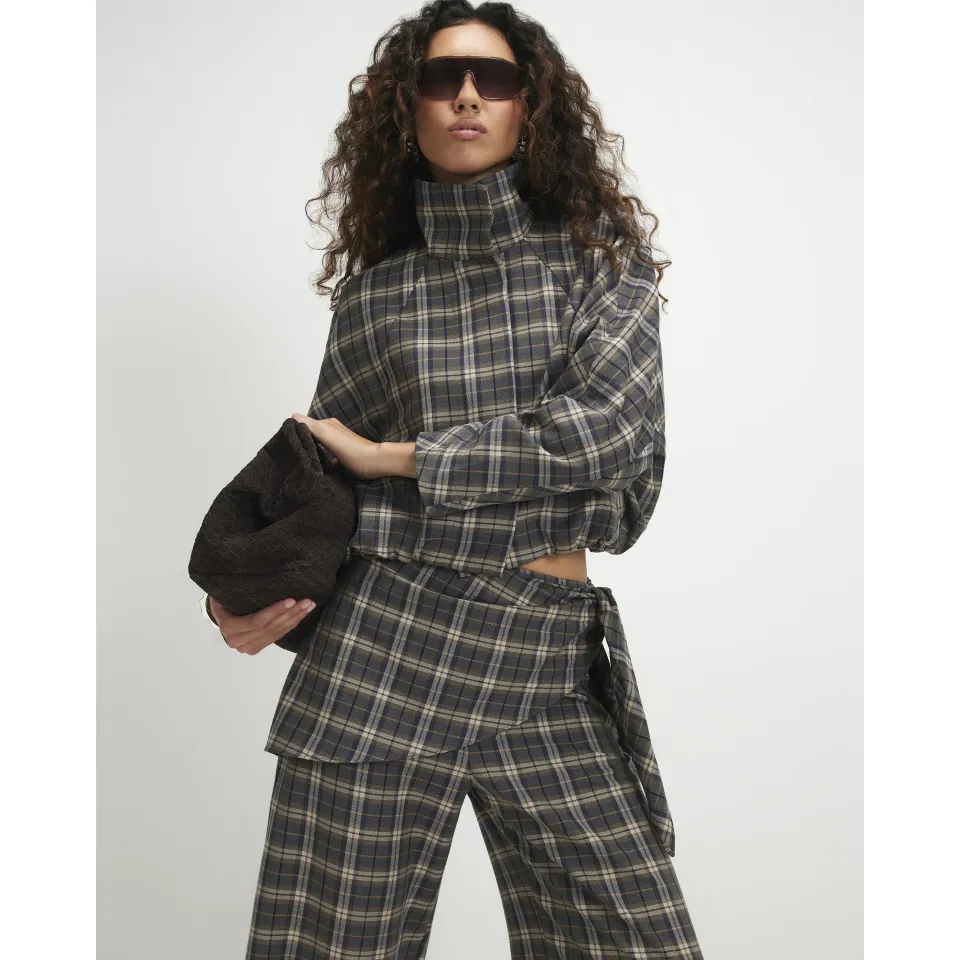 Check Funnel Neck Bomber Jacket