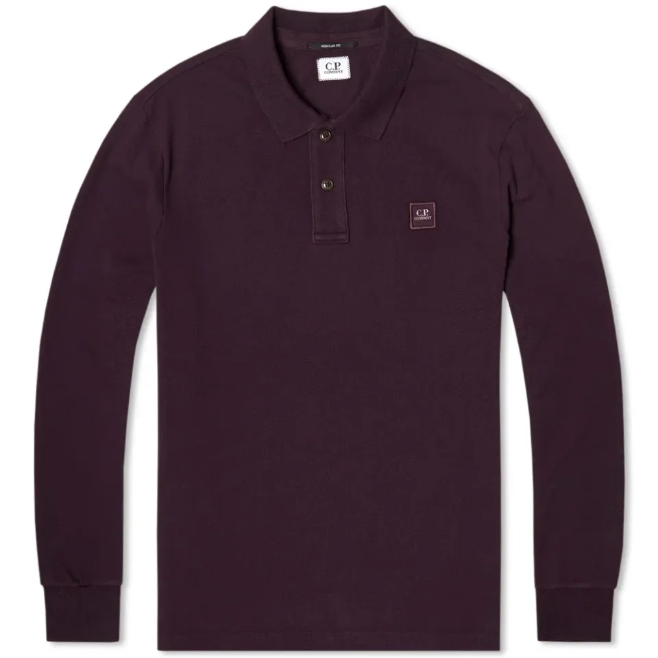 Long Sleeve Garment Dyed Cotton Pique Logo Polo
