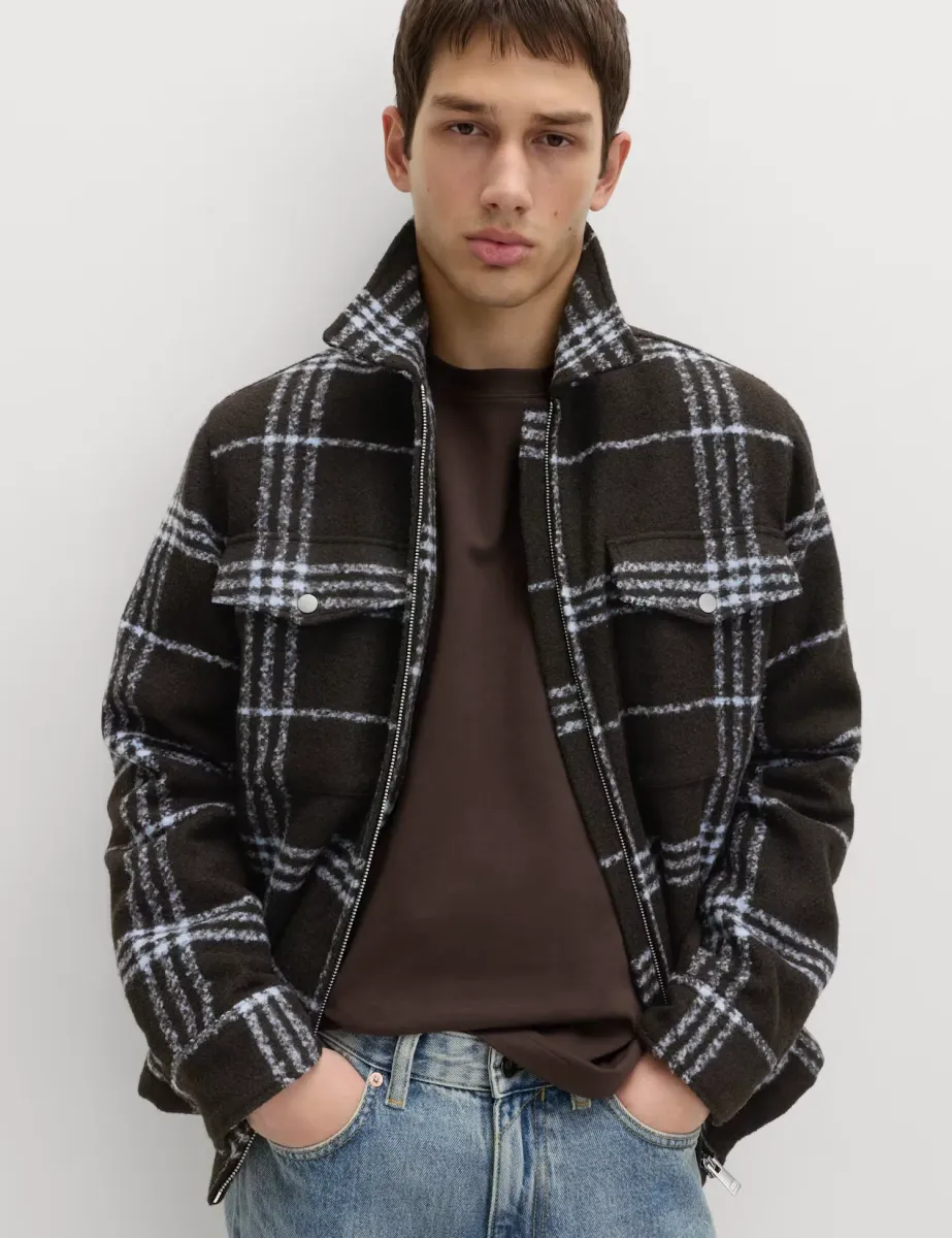 Checked Shacket Dark Brown