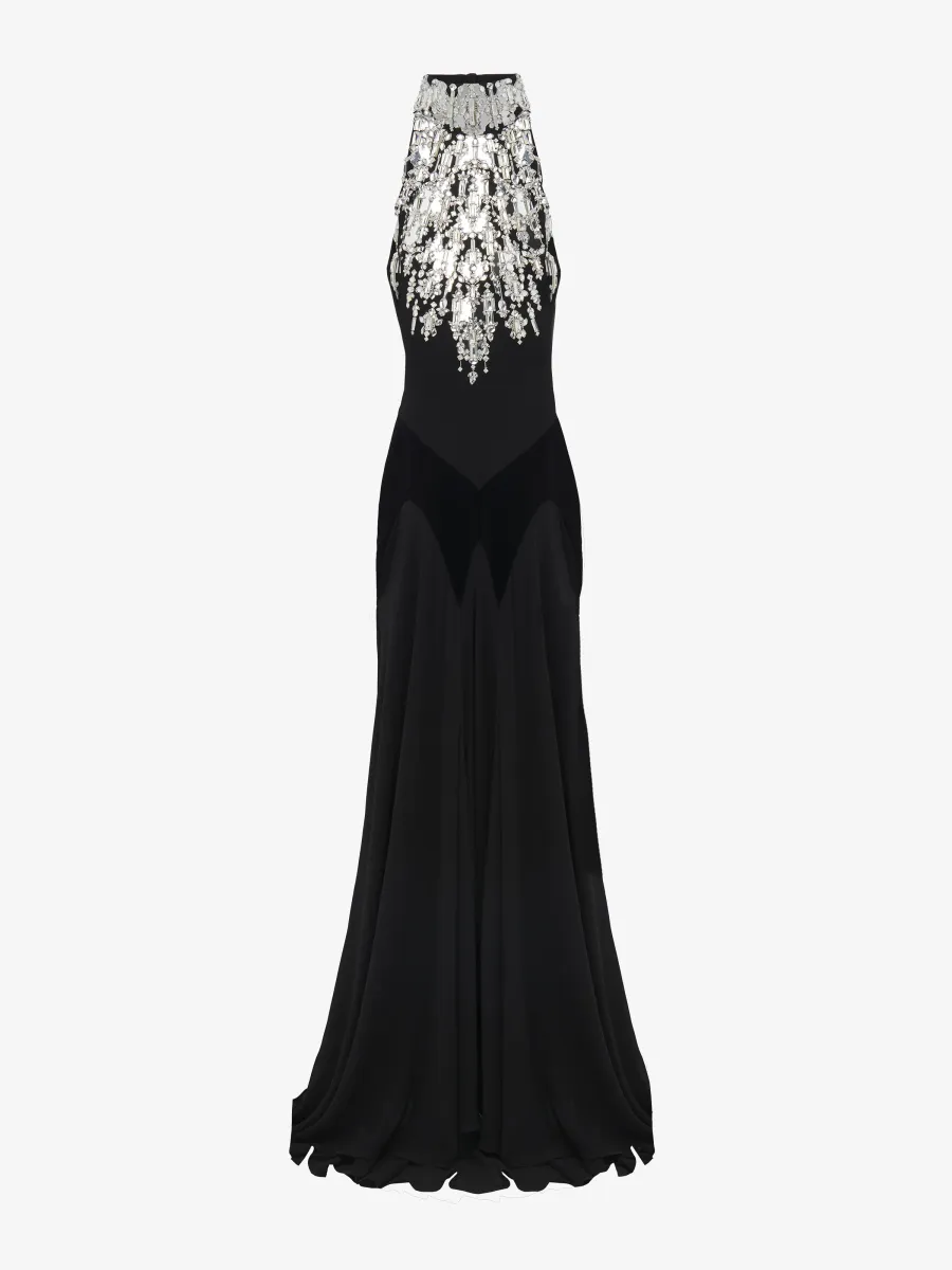 Crystal Mirror Embroidery Evening Dress