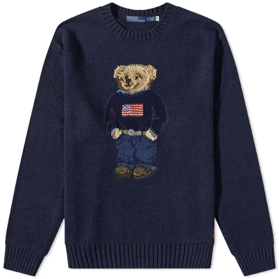 Flag Bear Intarsia Crew Knit