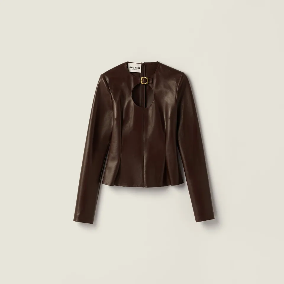 Long-sleeved nappa leather top with buckle