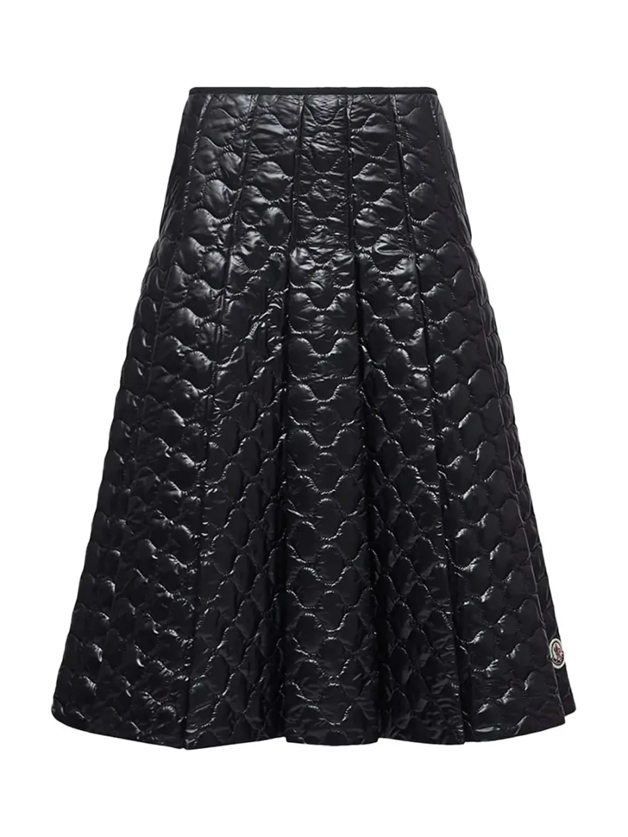 Women Square-Quilted Padded Midi Skirt Black