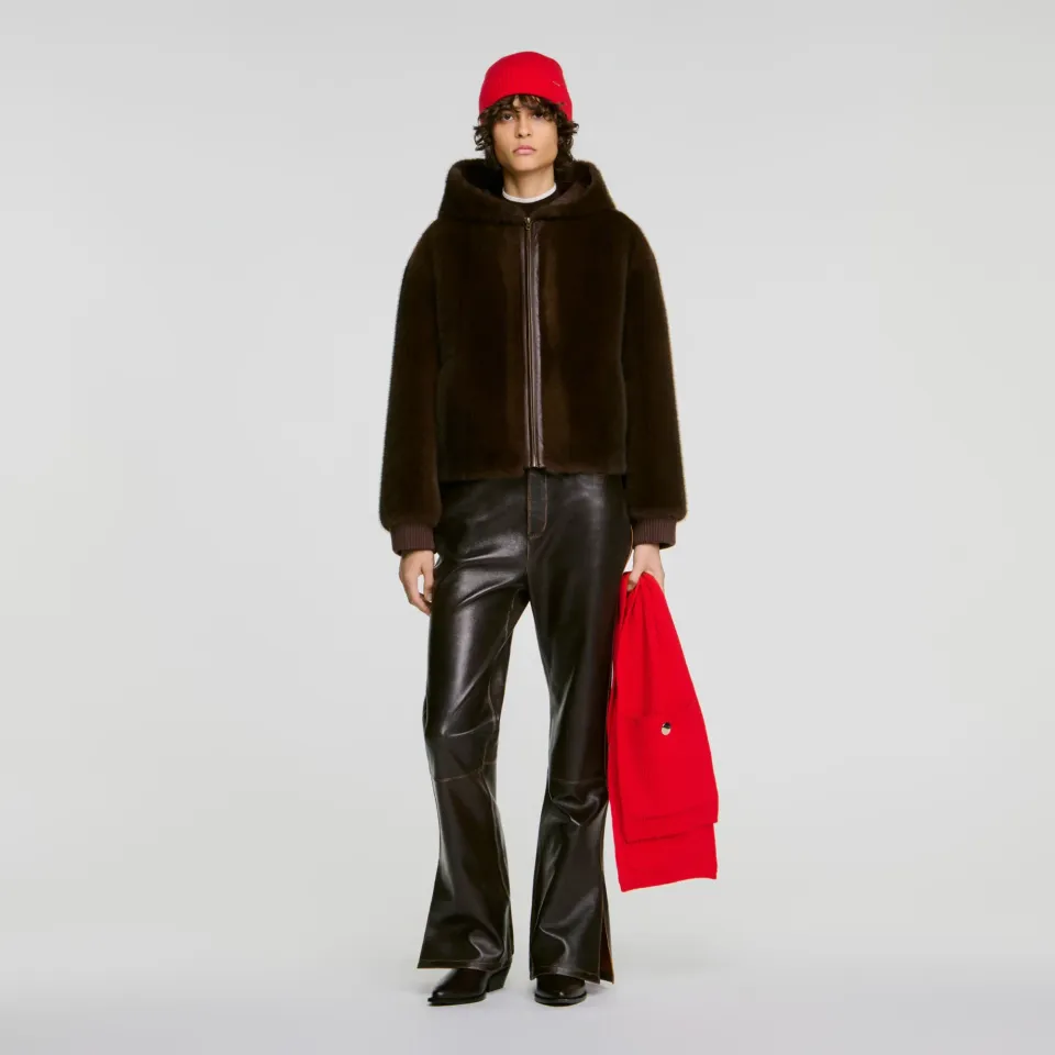 Faux fur coat with hood