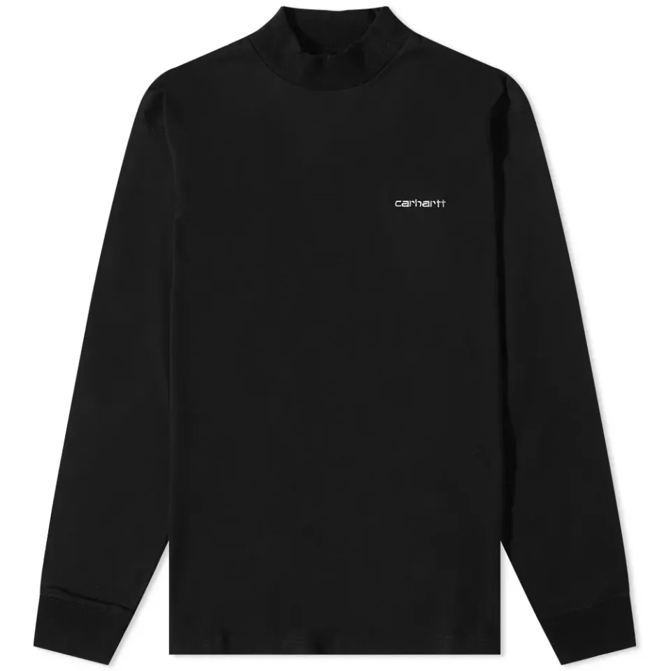 Long Sleeve Mock Neck Script Embroidery T-Shirt