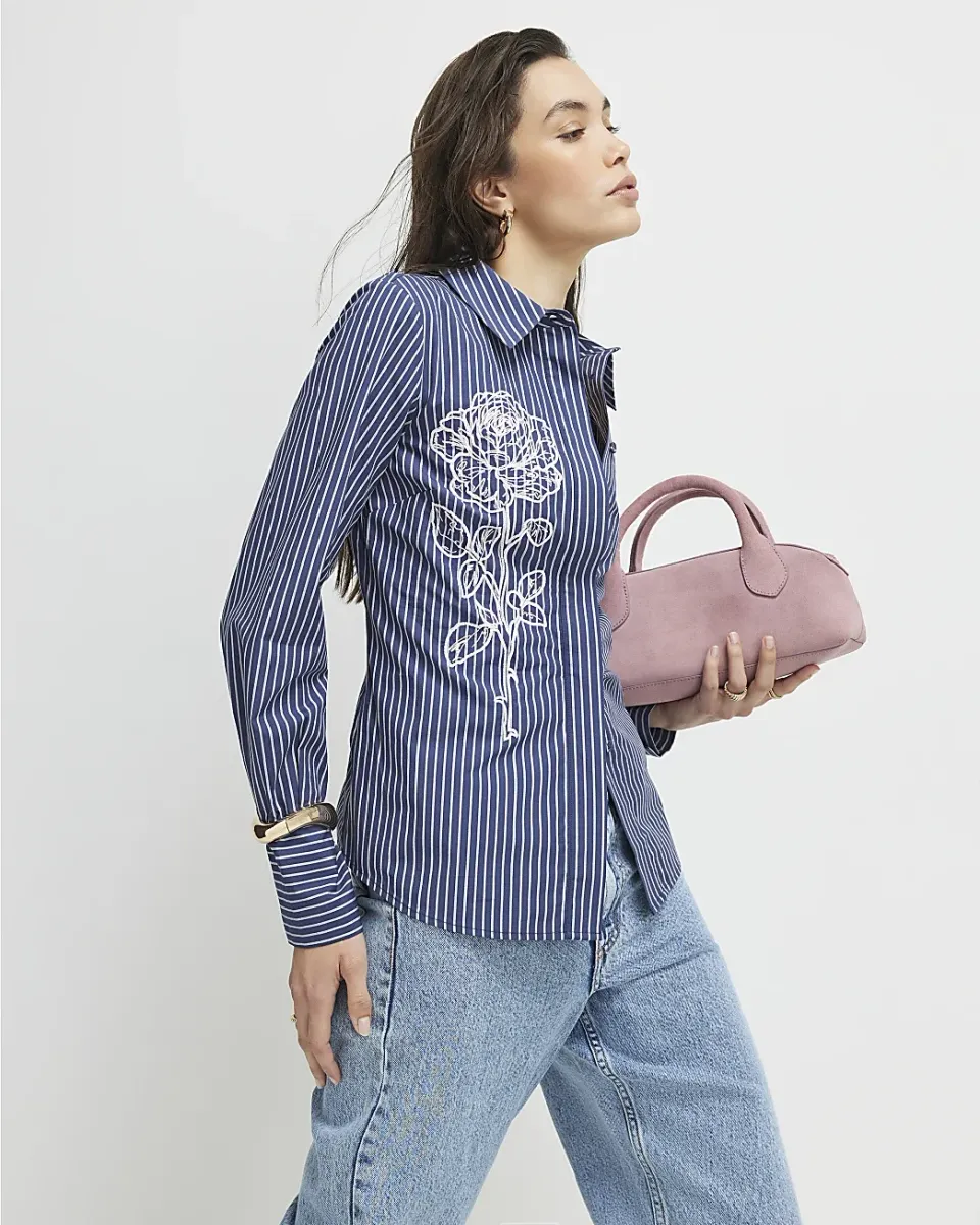 Striped Long Sleeve Embroidered Shirt