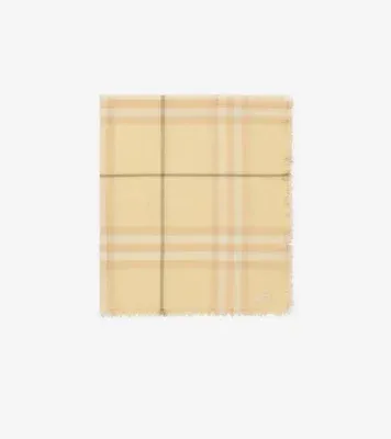 Wide Check Wool Scarf in Buff yellow
