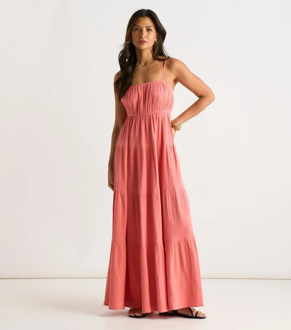 Women's Coral Tiered Maxi Dress