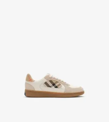 Leather, Suede and Check Terrace Sneakers in Dove beige/grey/sand