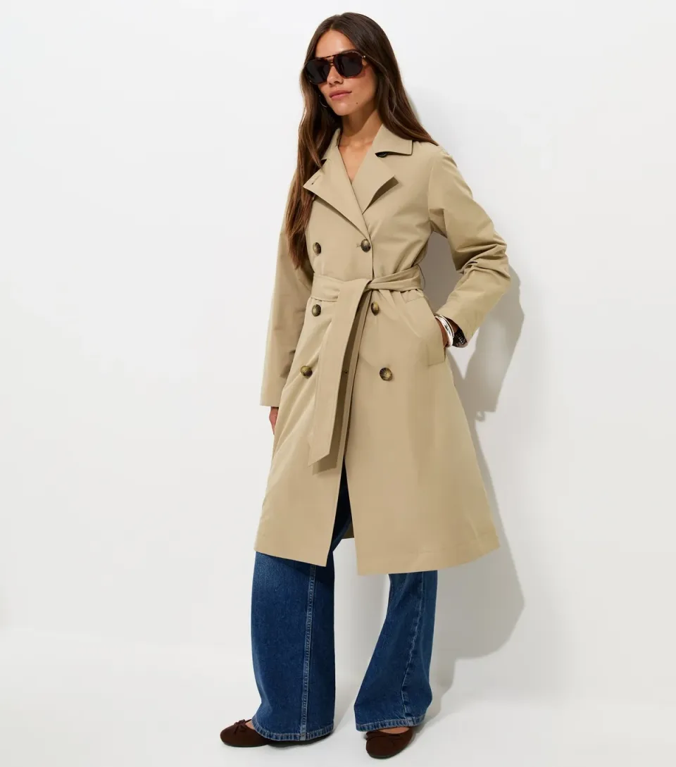 Women's Petite Stone Double Breasted Trench Coat