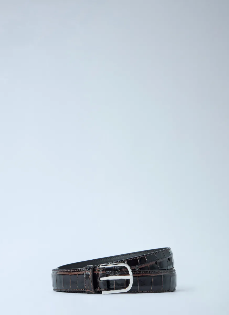 Slim Croco-Embossed Belt