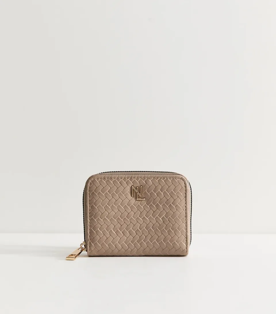 Mink Faux Leather Woven Logo Plaque Purse