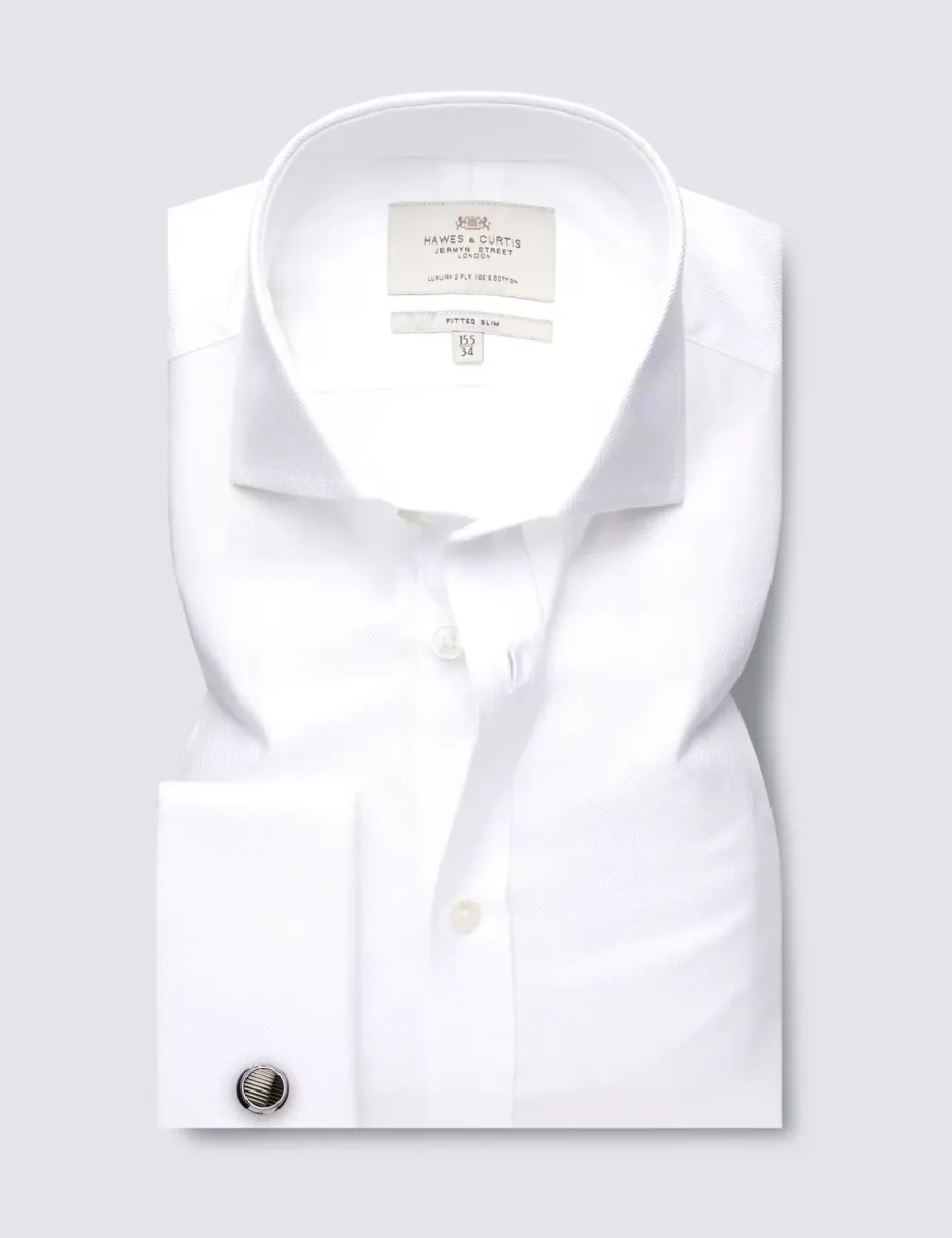 Slim Fit Pure Cotton Herringbone Shirt White