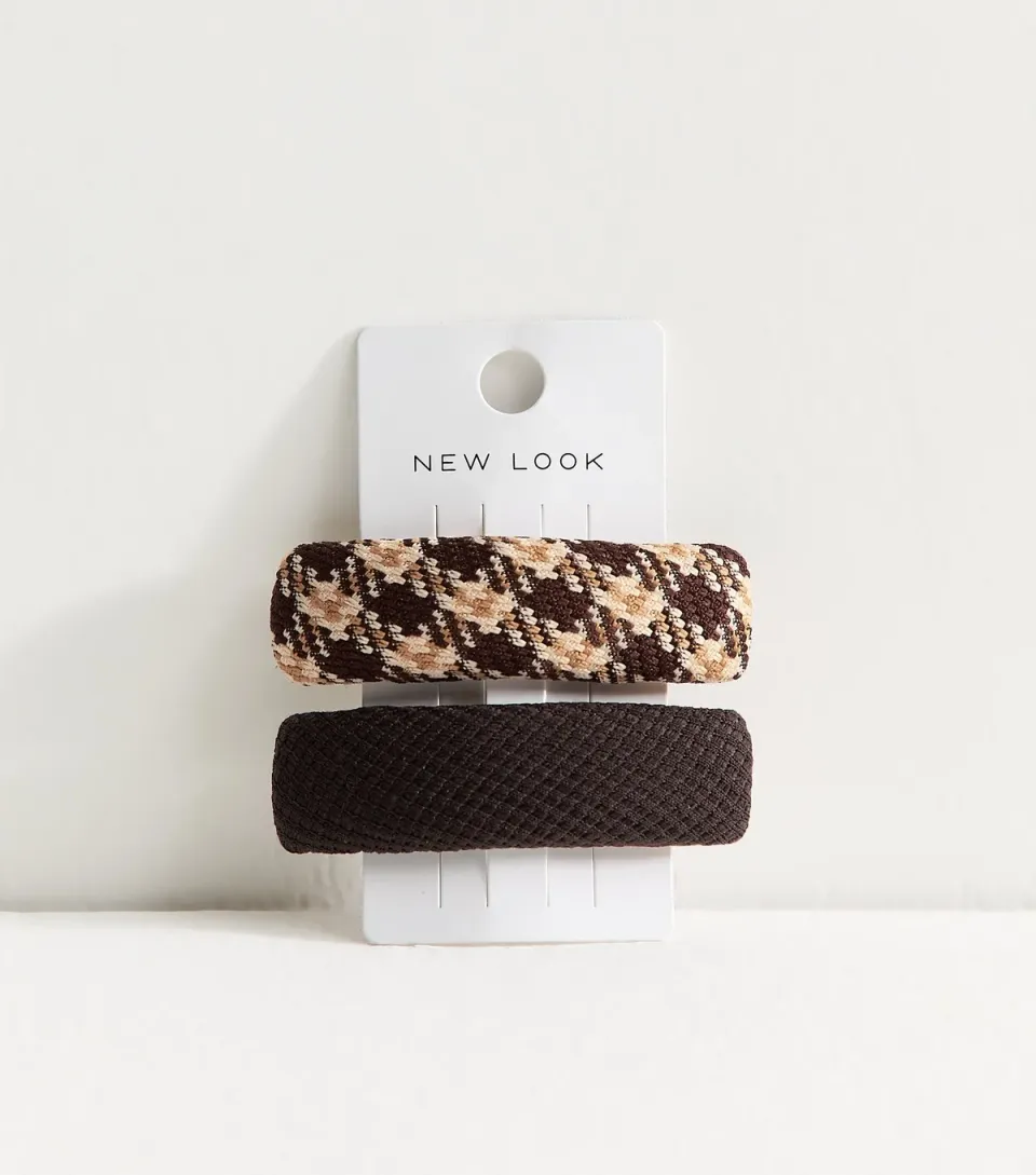 Pack of 2 Brown Check Slide Hair Clips