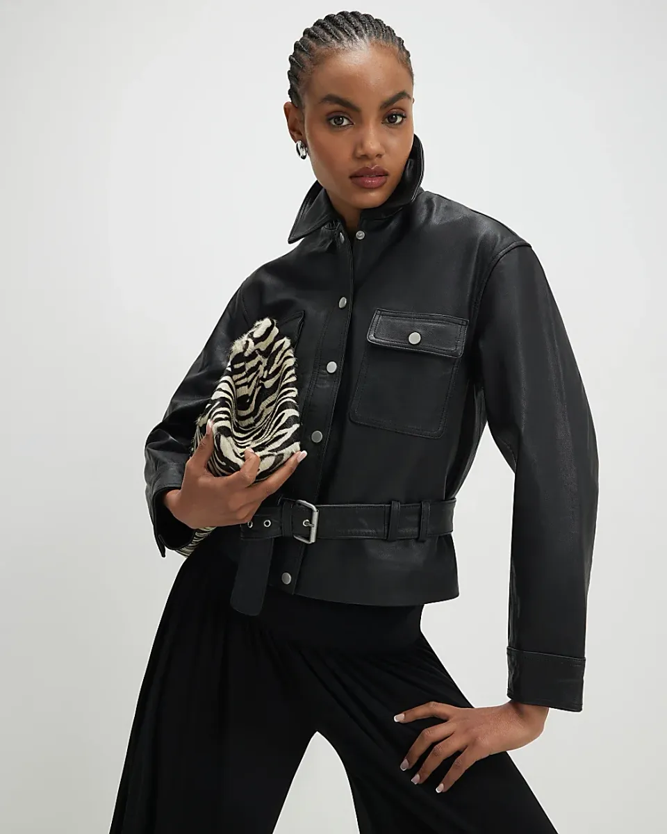 Leather Belted Long Sleeve Shirt