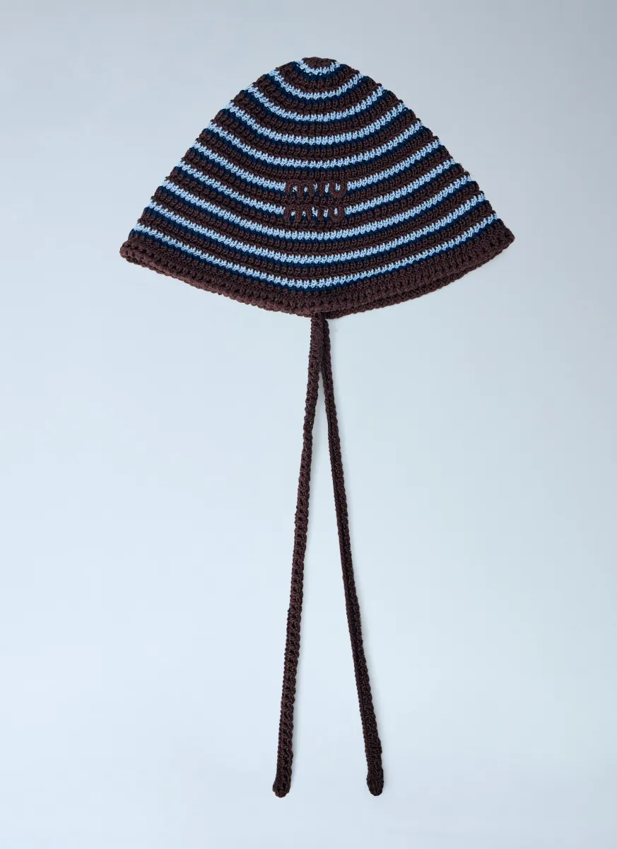 Striped Crochet Hat with Ties