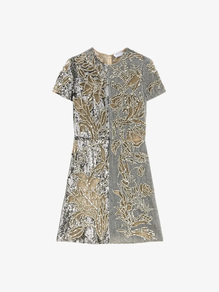 Crystal Stencil Embroidery Mini Dress