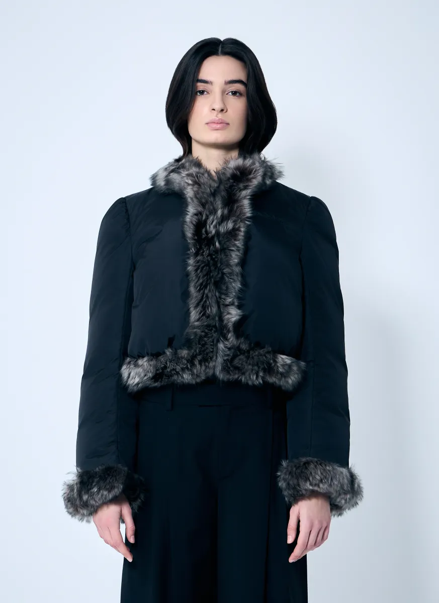 Puffer Jacket With Shearling Trims