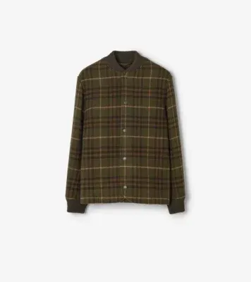 Check Wool Cashmere Bomber Jacket in Bramble green
