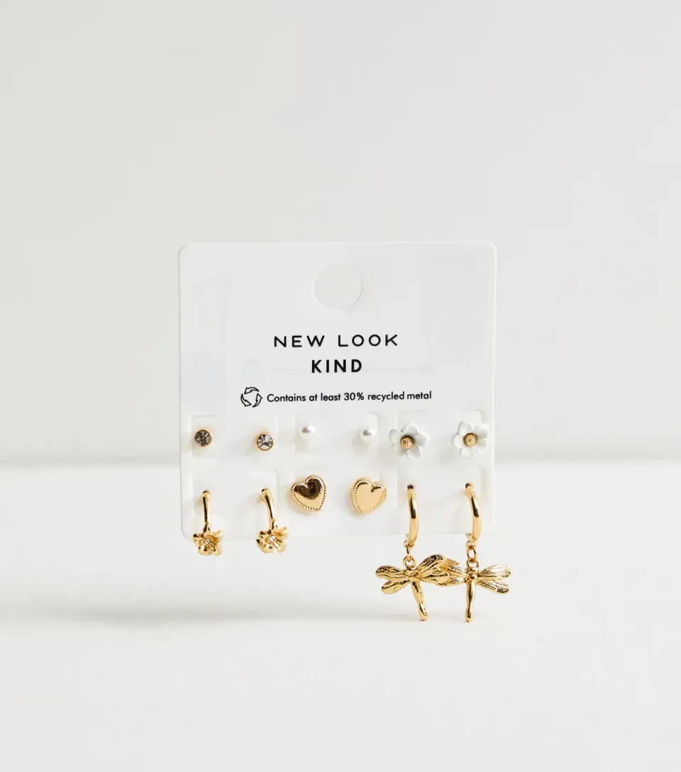 Pack of 6 Gold Tone Assorted Stud and Hoop Earrings