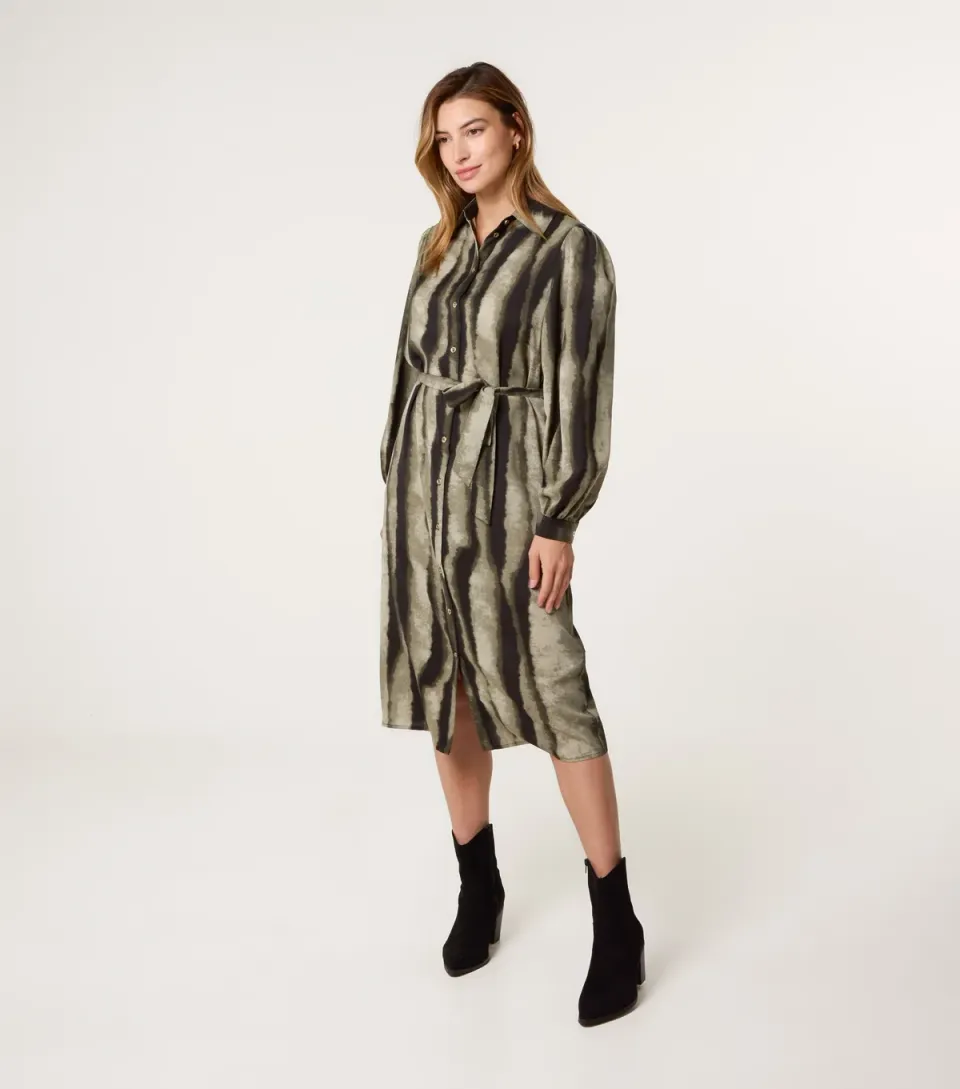 Women's Khaki Shirt Midi Dress