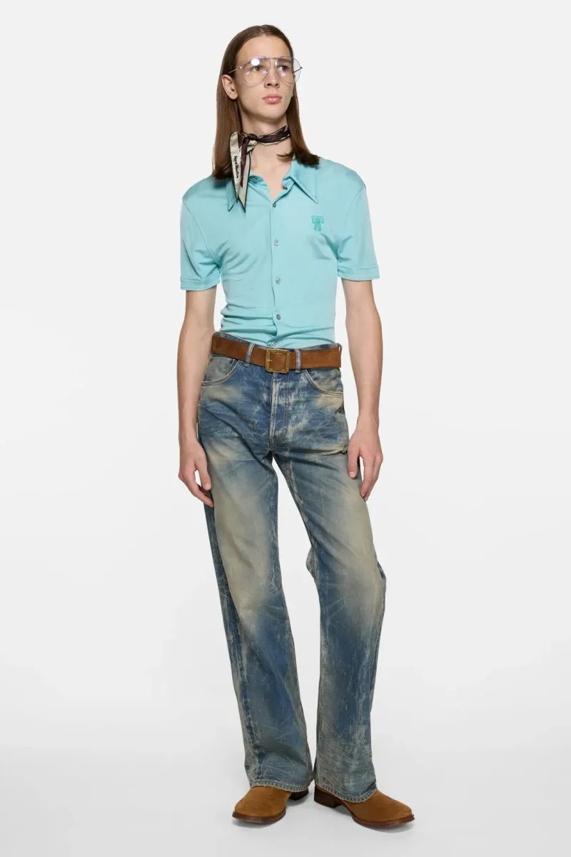 Embroidered bow logo button-up