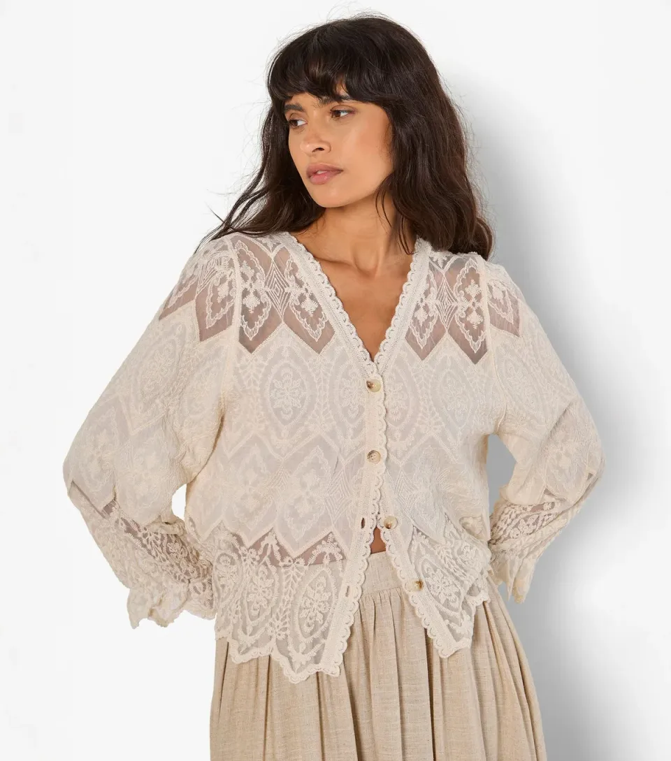 Women's Stone Embroidered V-Neck Cardigan