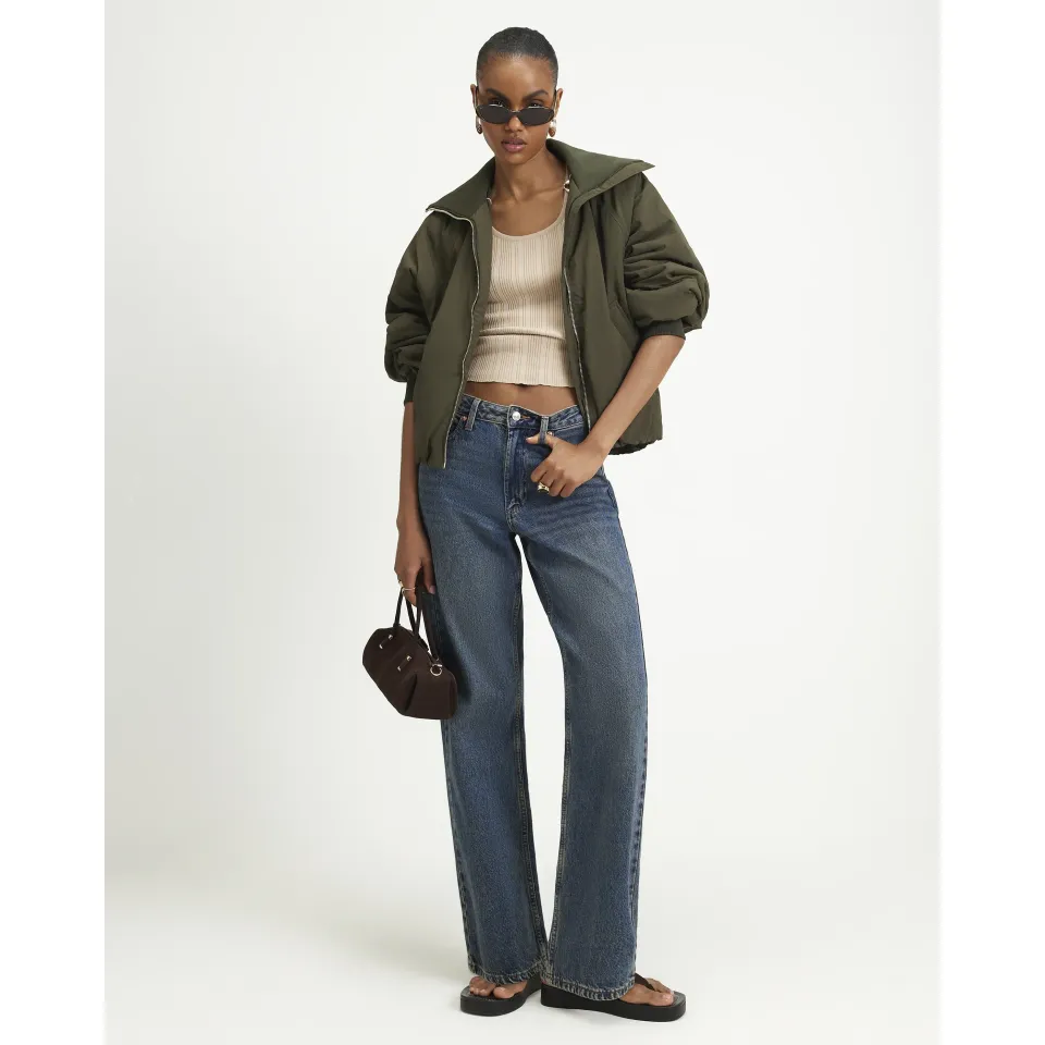 Funnel Neck Bubble Hem Bomber Jacket