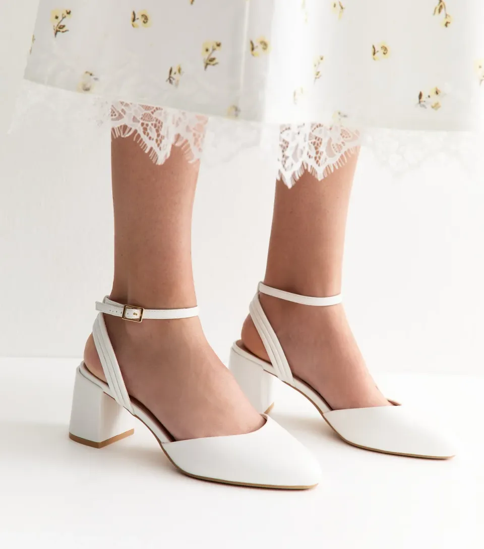 Women's Wide Fit White Faux Leather Almond Toe Pumps Vegan