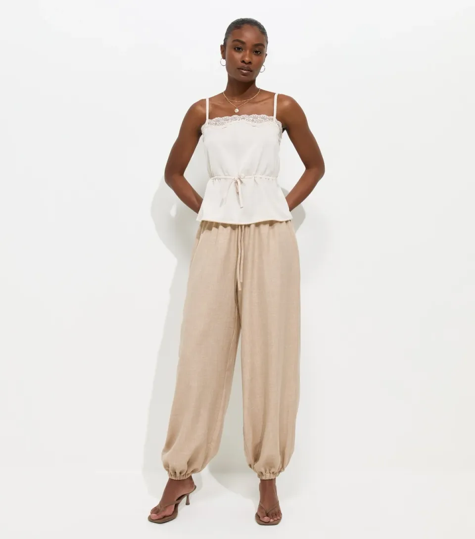 Women's Stone Drawstring Cuffed Trousers
