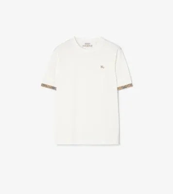 Check Trim Cotton T-shirt in Chalk white