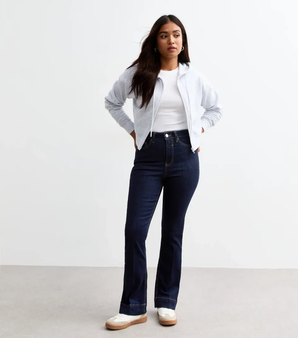 Women's Petite Dark Blue Flared Jeans