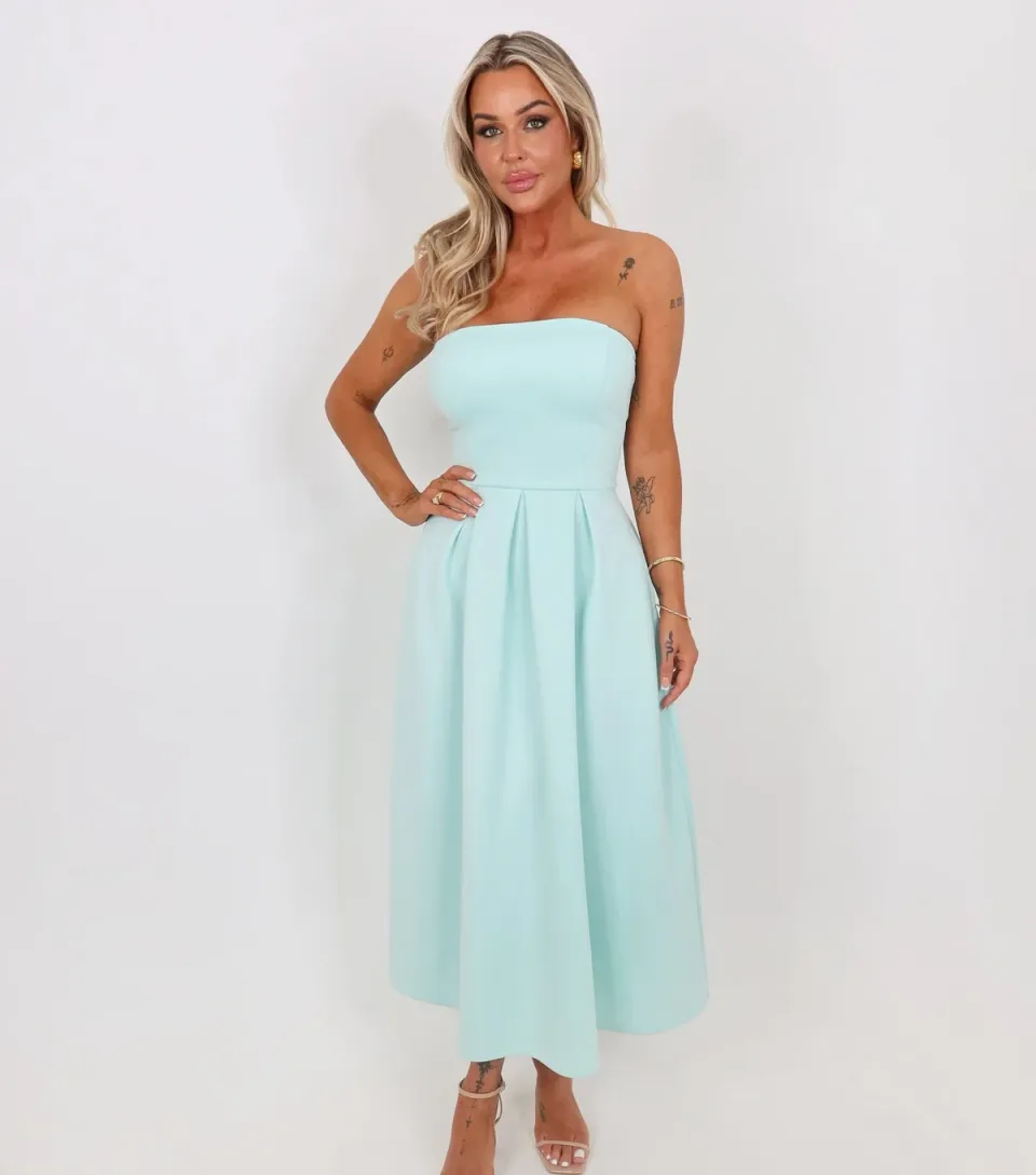 Women's Mint Green Bandeau A-Line Skirt Midi Dress