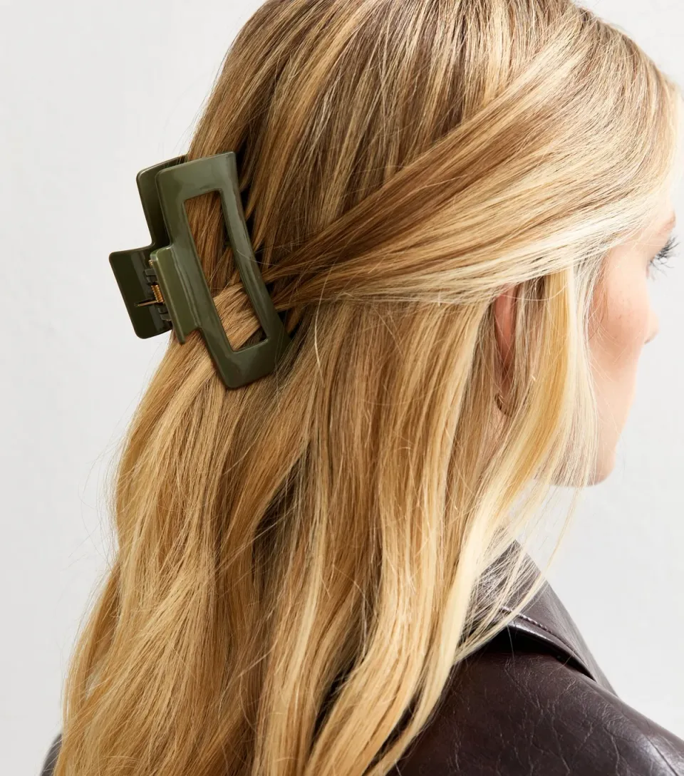 Dark Khaki Shiny Rectangular Hair Clip