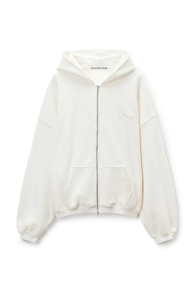 White Cotton Logo Zip-Up Hoodie